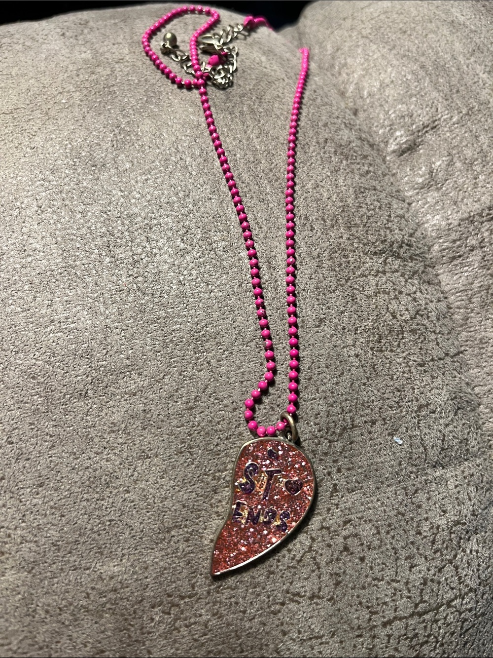 Pink Glitter Heart Pendant Necklace -  Jewelry1729